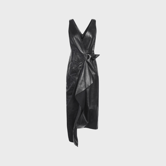 draped D-ring dress real leather