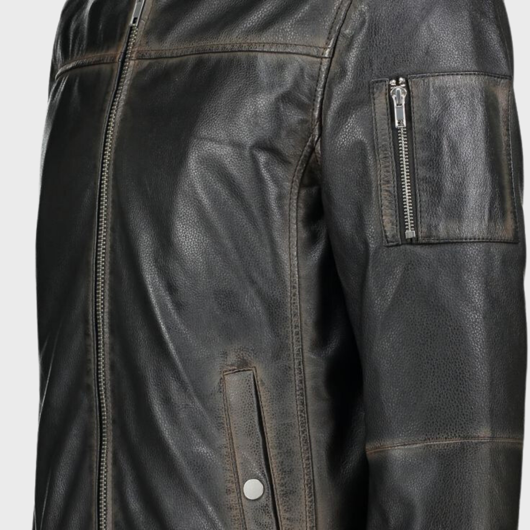 Willy Black Leather Vintage Bomber Jacket