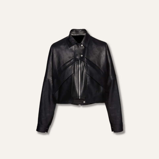 Genuine Black Leather Bomber Jacket for Women - Ninetino