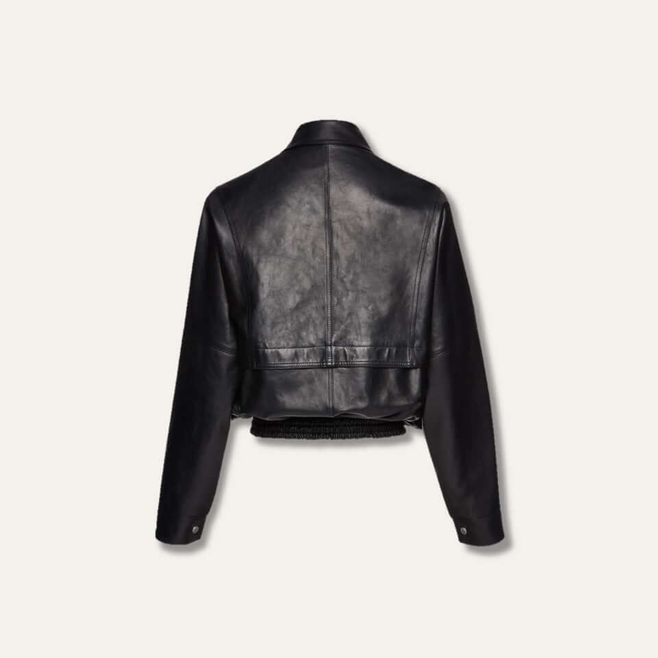 Genuine Black Leather Bomber Jacket for Women - Ninetino