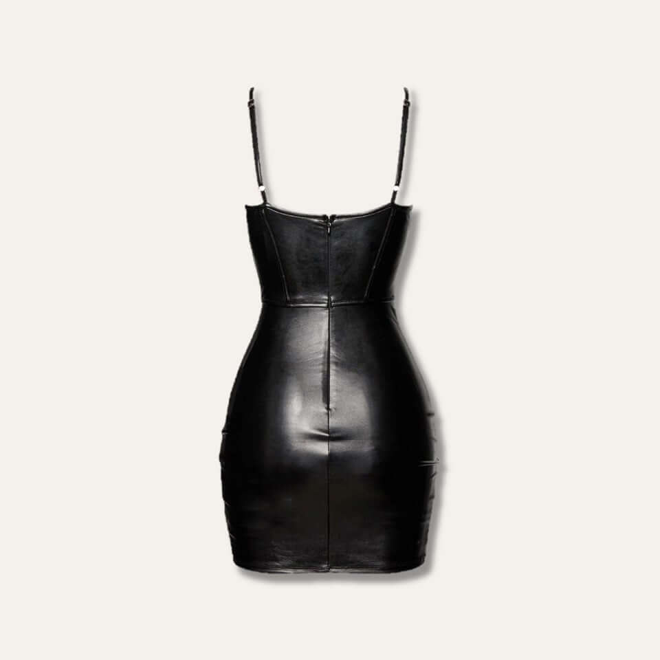 Black lambskin leather sleeveless corset mini dress sexy look