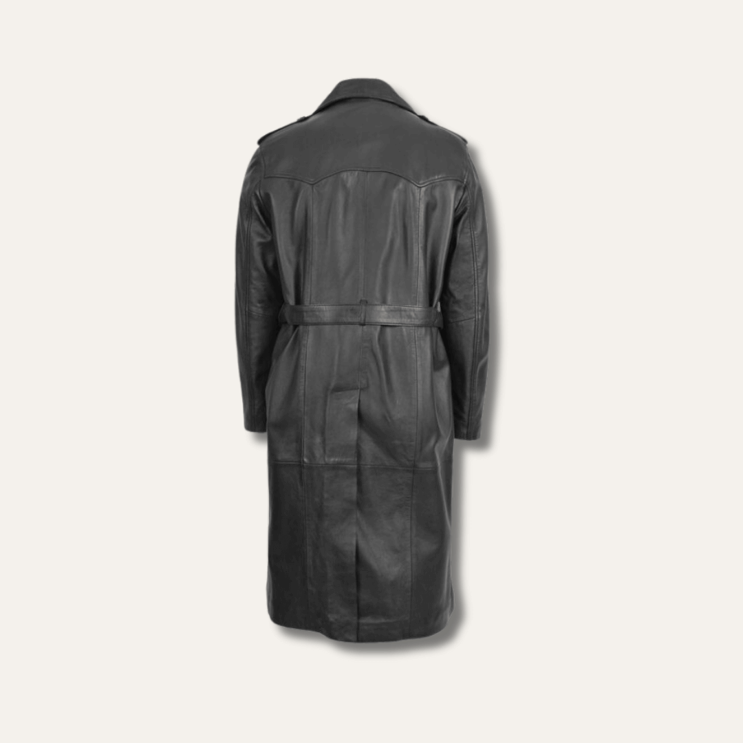 Men's Genuine Black Leather Trench Coat