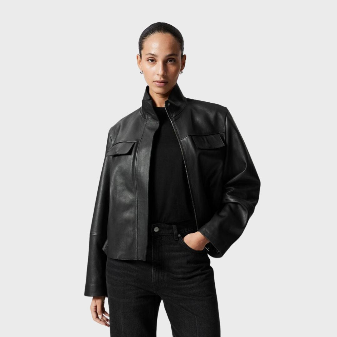 Jasmine Black Leather Blouson Jacket