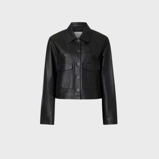 Mary Black Leather Blouson Shirt Jacket