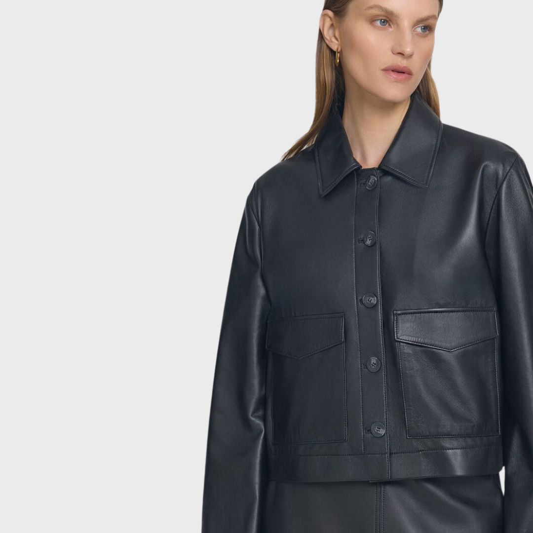 Mary Black Leather Blouson Shirt Jacket