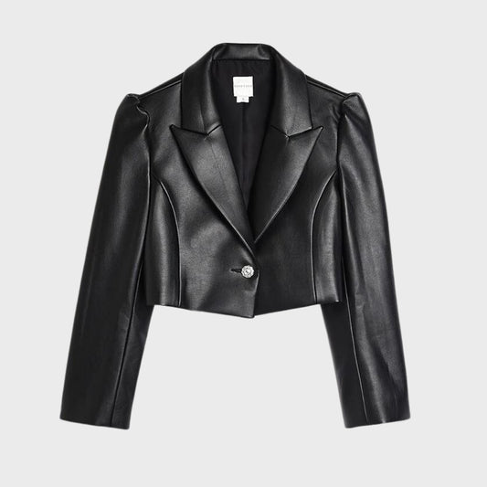 Venus Black Leather Blazer Front