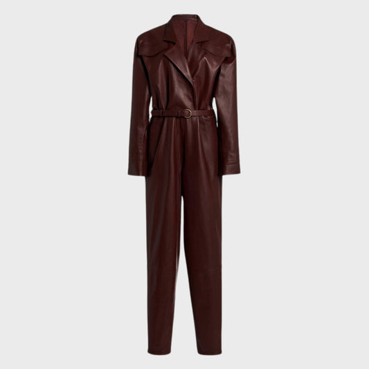 Dzintra Burgundy Leather Jumpsuit