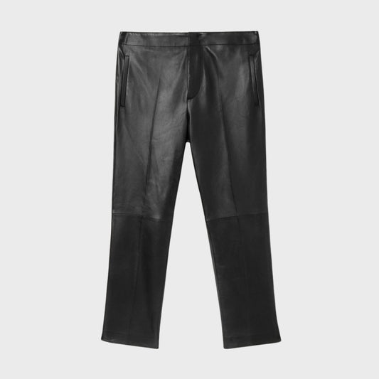 Lisa Black Leather Straight Pants Front