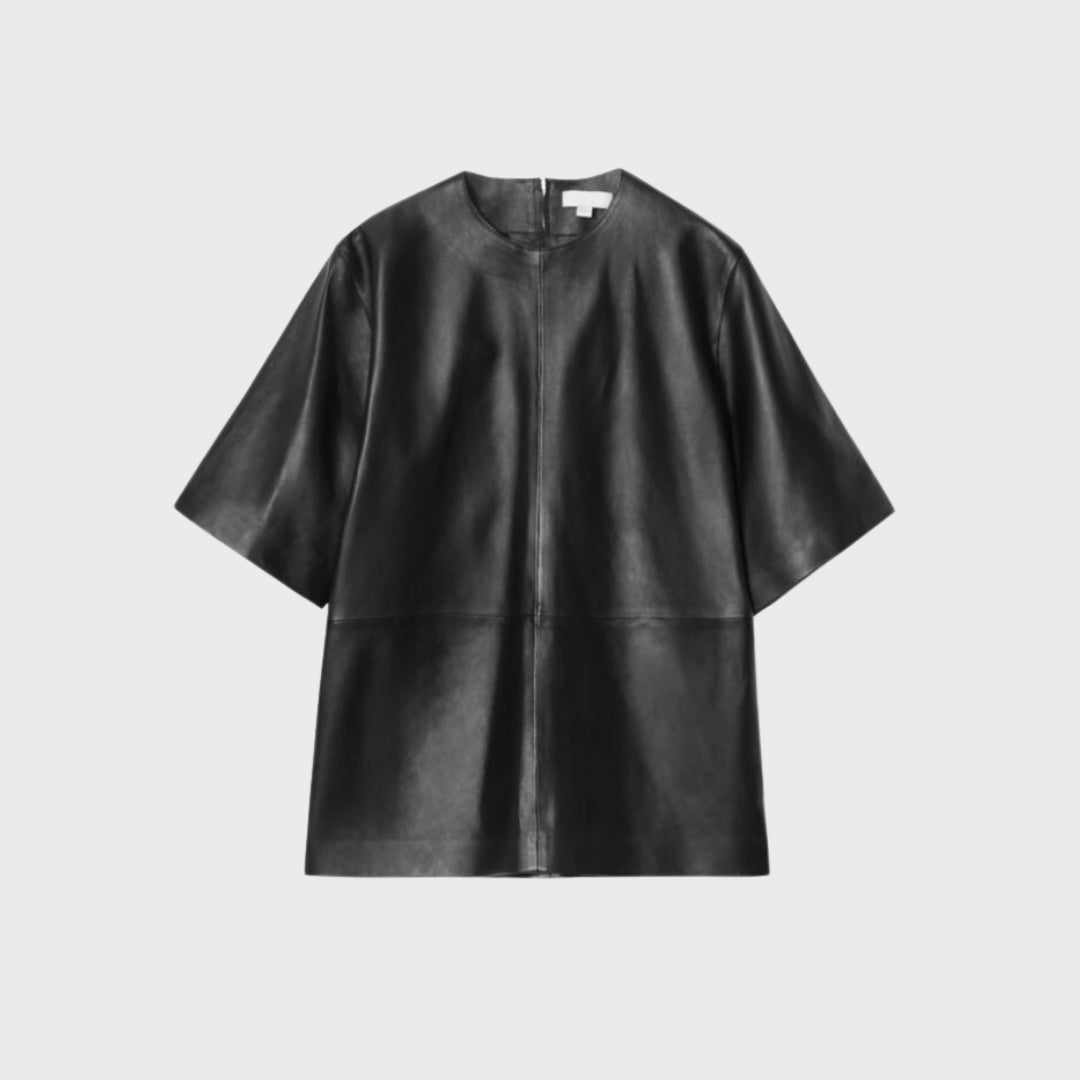 black leather baggy shirt for women