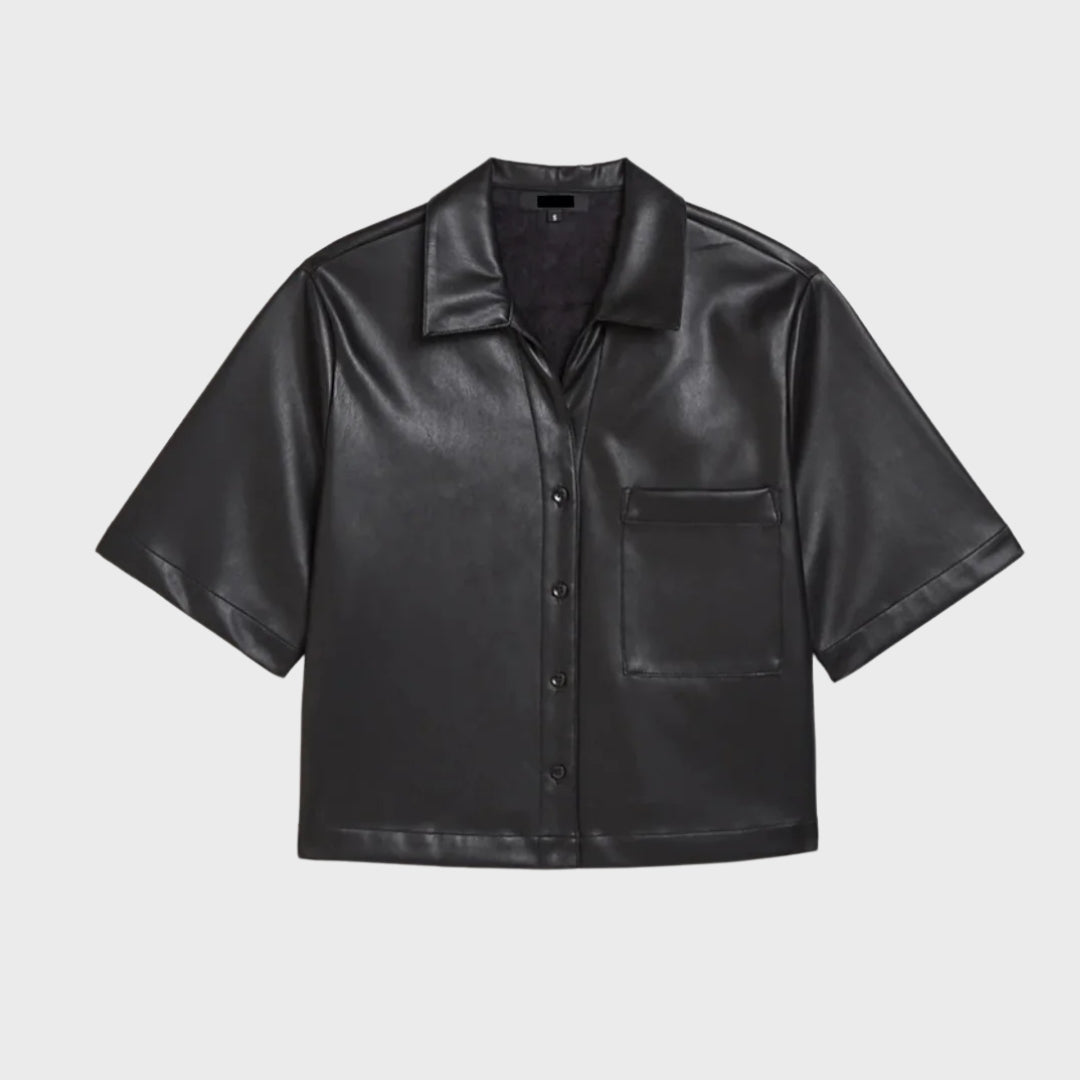 soft leather button down shirt for women