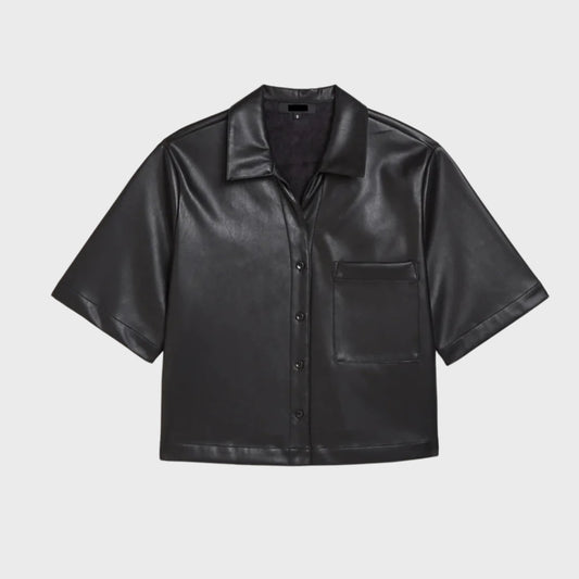 soft leather button down shirt for women