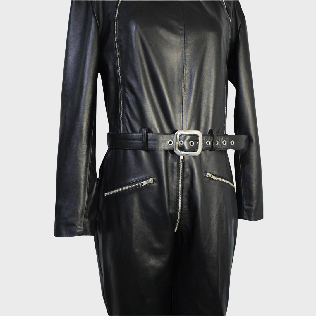 Leather biker jumpsuit on sale