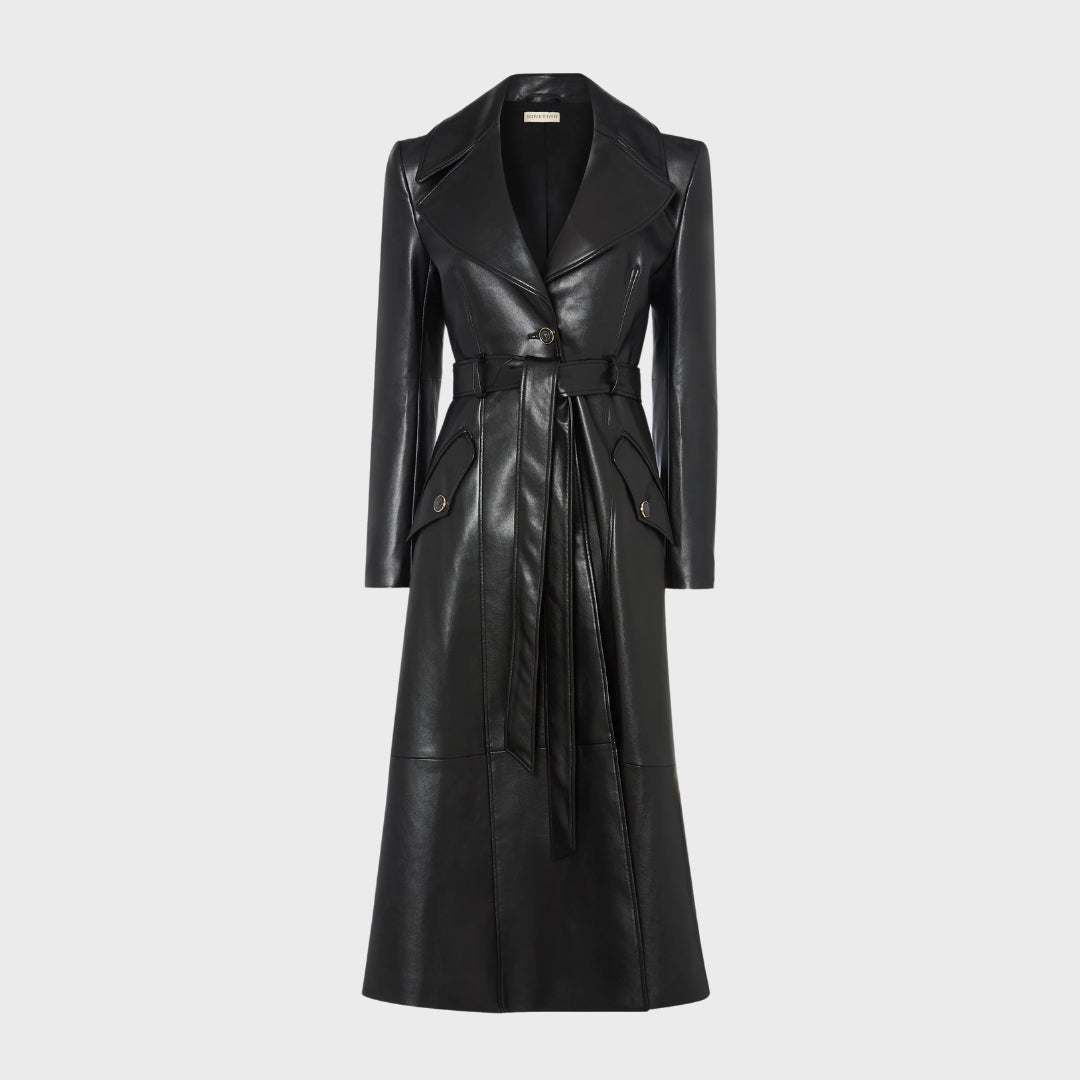 Lara Black Leather Trench Coat