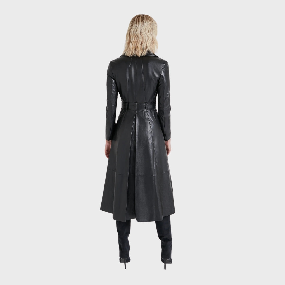 Lara Black Leather Trench Coat 4