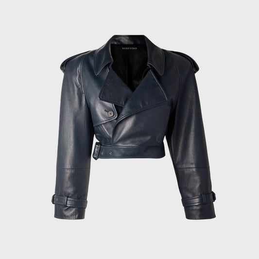 Olivia Black Leather Belted Biker Jacket